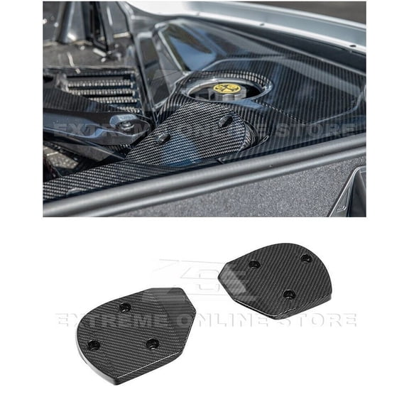 Replacement For 2023-Present Chevrolet Corvette C8 Models With NO Magnetic Ride | GM Factory Style Dry PrePreg Carbon Fiber Rear Engine Bay Trim Struct Vent Cover Pair