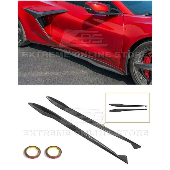 Replacement For 2023-Present Chevrolet Corvette C8 Z06 Models | GM Factory Style CARBON FIBER Side Skirts Rocker Panel Extensions Pair