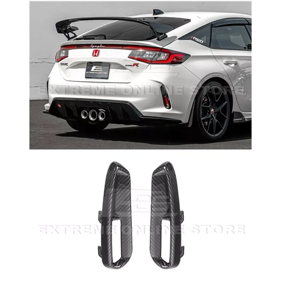 Replacement For 2023-Present Honda Civic FL5 Type-R Models | JDM Factory Style Dry PrePreg CARBON FIBER Rear Lower Hatch Vent Trim Light Cover Pair