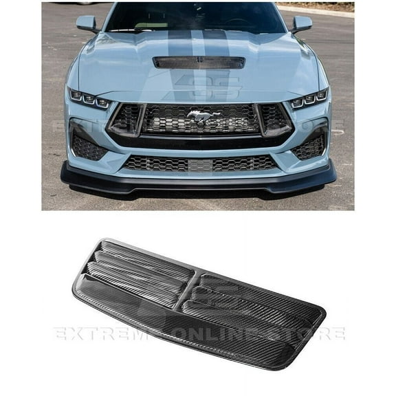 Replacement For 2024-Present Ford Mustang GT & Darkhorse Models | Factory Style DRY CARBON FIBER Front Upper Hood Scoop Cover Insert VENT-736-BKCF