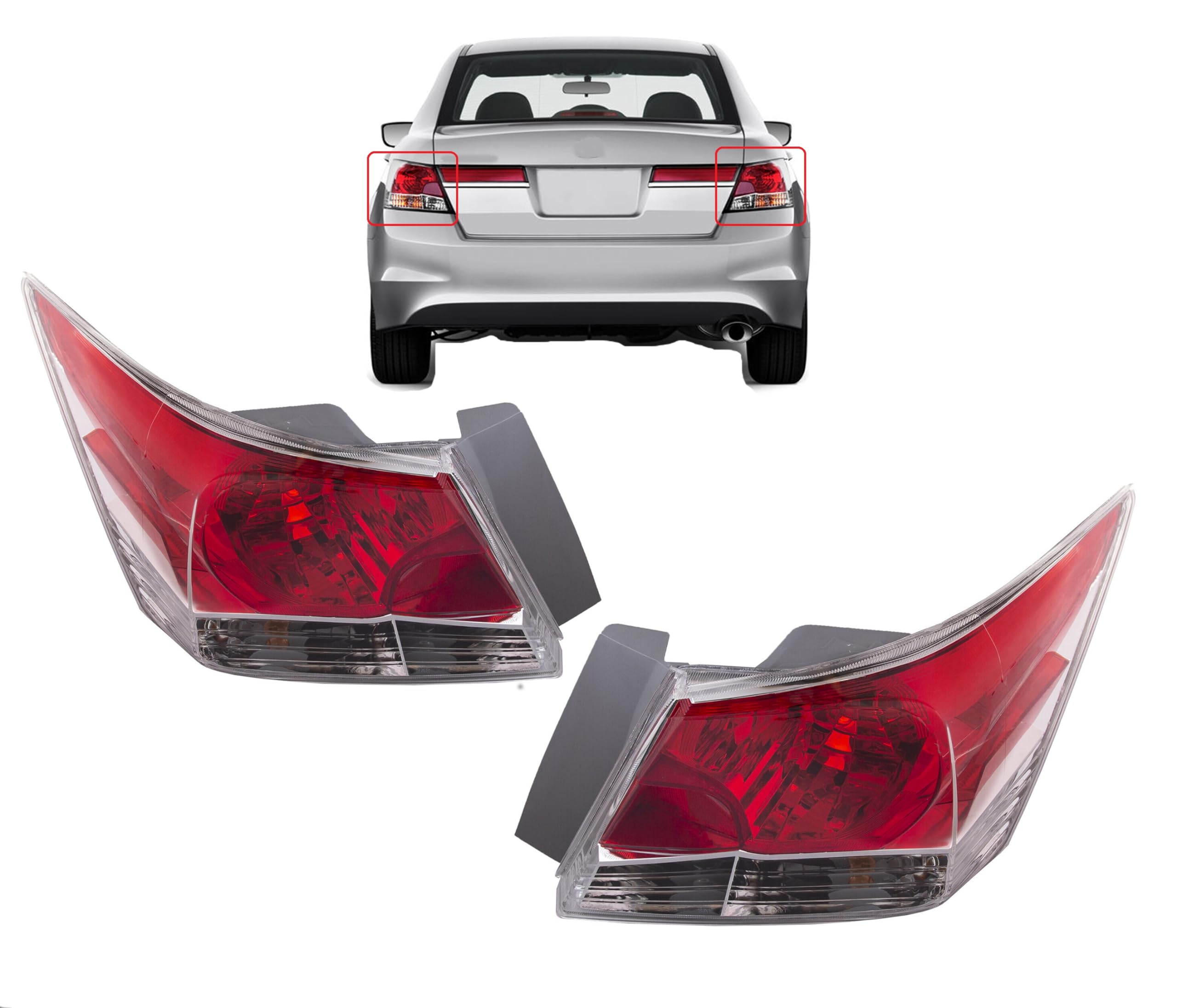 Yltauto Outer Tail Light Assembly Set For 2008-2012 Honda Accord Sedan – Left + Right, Chrome Housing
