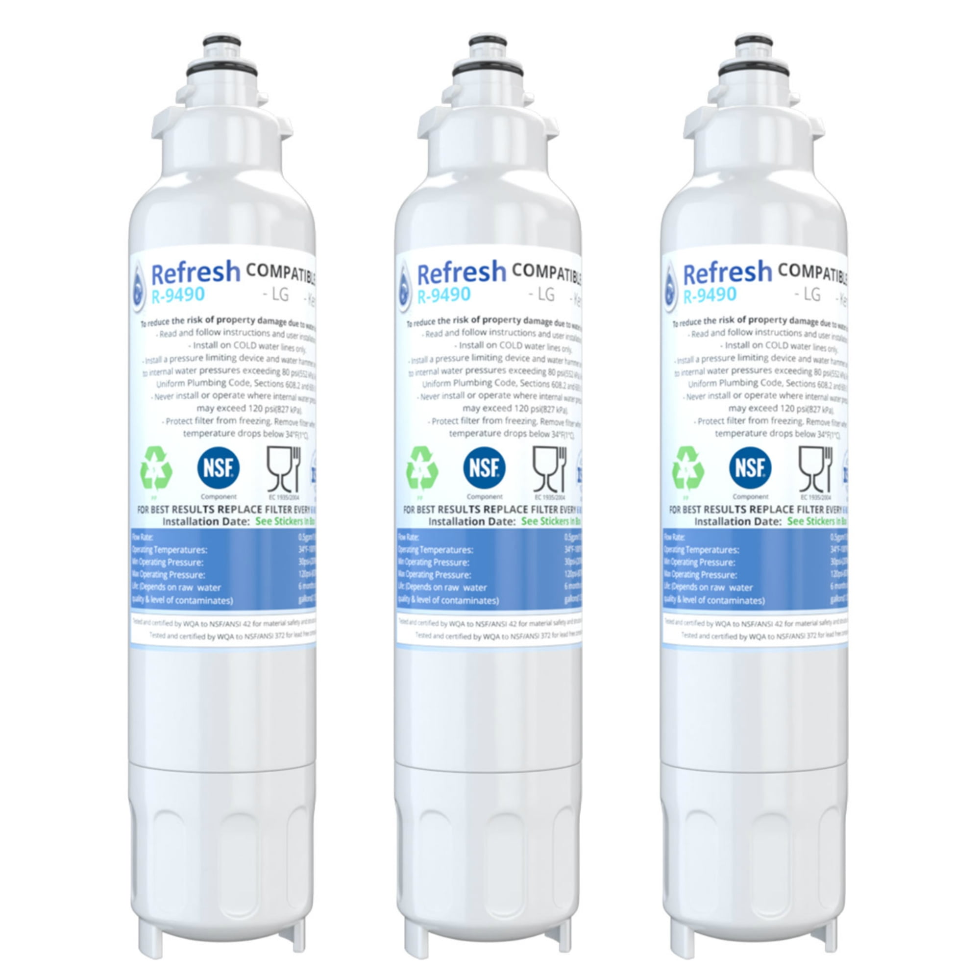 Replacement For LG ADQ73613401 Refrigerator Water Filter - by Refresh (3 Pack)