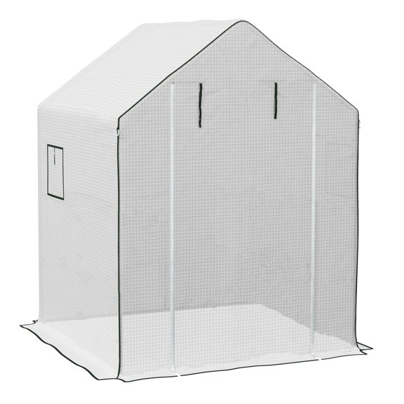 Replacement Greenhouse Cover for 01-0472, 55x56.25x74.75 Inch Walk-in Greenhouse Cover with Roll-up Door and Mesh Windows, PE Hot House Cover, White