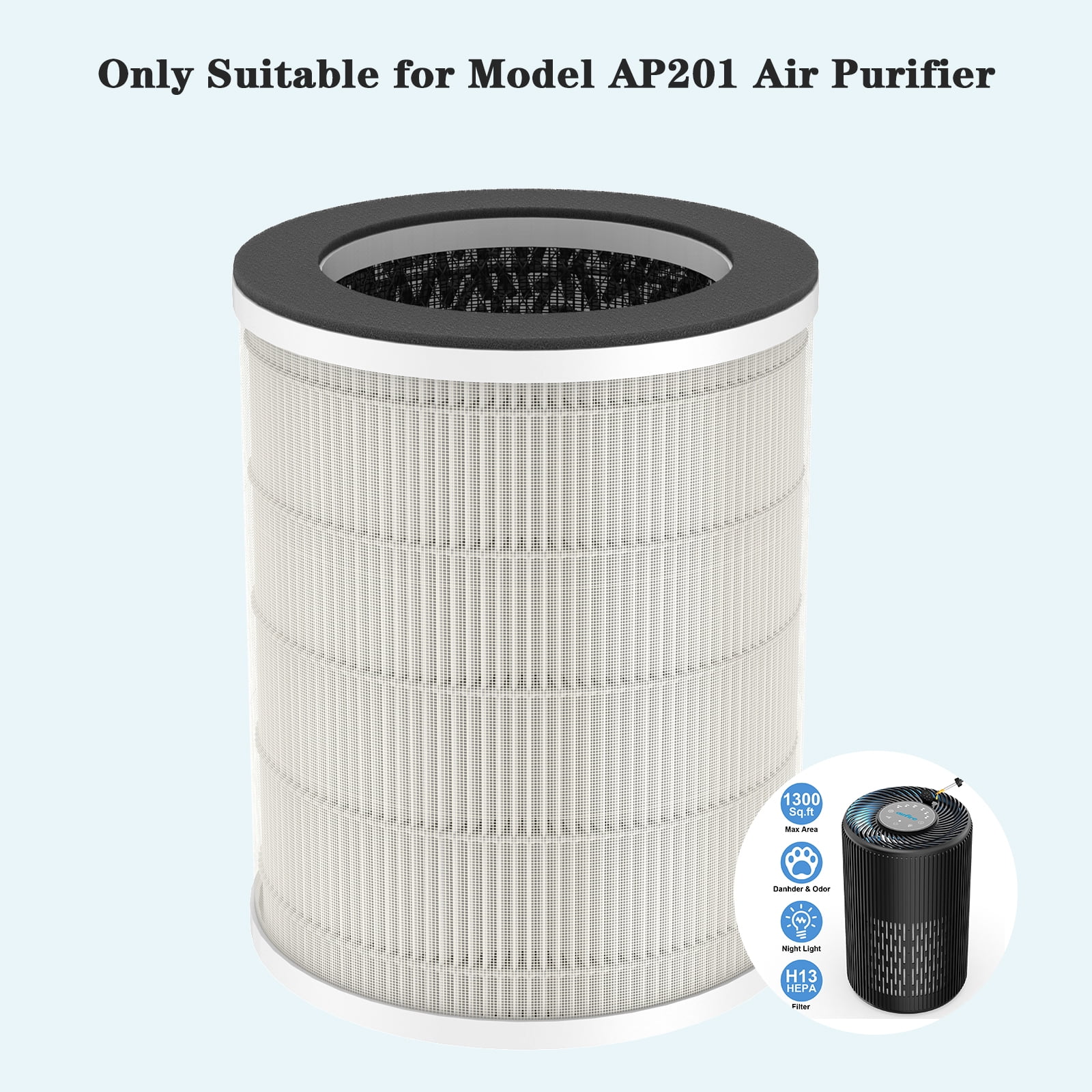 H13 HEPA Air Purifier Filter with Activated Carbon for Smoke and Wildfire