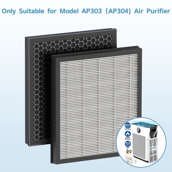 Replacement H13 HEPA Air Purifier Filter for AP304 & AP404 & AP306 & AP307 & AP407 CADR 300+ m³/h Air Purifier , Activated Carbon, Original