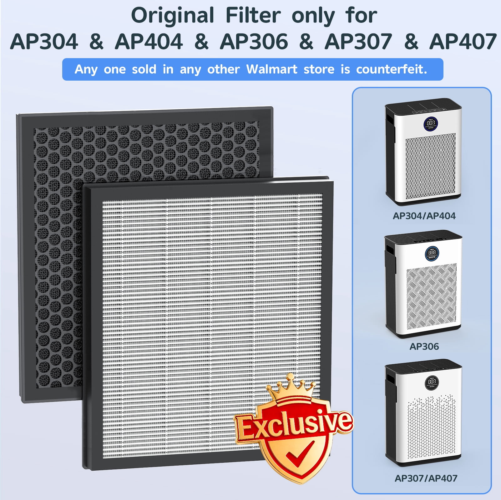 Replacement H14 HEPA Air Purifier Filter for AP304 & AP404 & AP306 & AP307 & AP407 CADR 300+ m³/h Air Purifier , Activated Carbon, Original