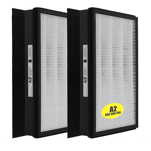 Replacement HEPA A2 Size Filter, Compatible with Room Air Purifier Devices FAP-C02-A2, FAP-C03-A2, FAP-T03-A2, Part #1150101, 2 Pack