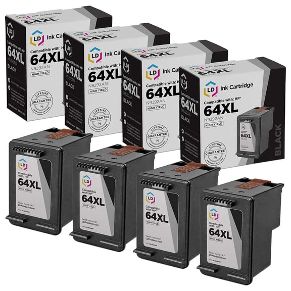 LD Products Compatible Replacement for HP 64XL High Yield Black Ink 4PK for ENVY 6255, 7155, 7855