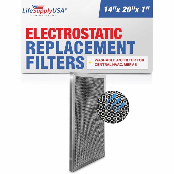 Replacement Heavy Duty 14x20x1 Aluminum Electrostatic Washable Air Purifier A/C Filter for Central HVAC Conditioner Furnace Systems