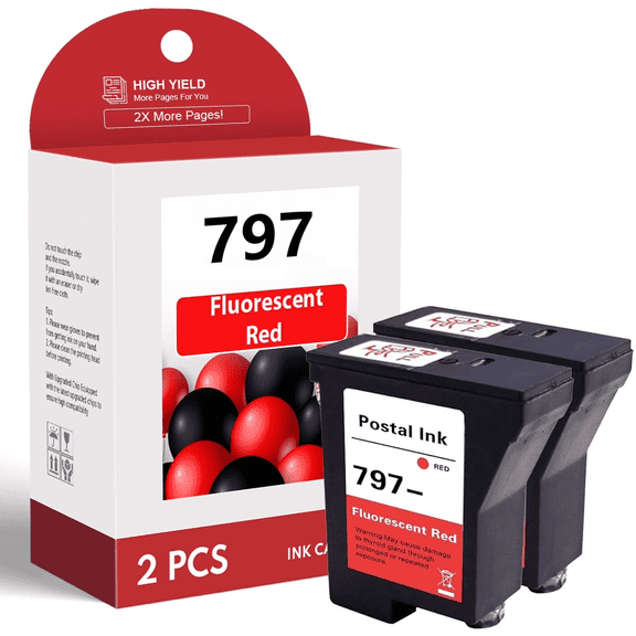 Replacement High Yield 797 Ink Cartridge Compatible for Pitney Bowes 797-0 797-M Mailstation 2 K700 K7MO (2 Pack, Red)