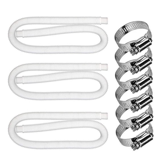 Replacement Hose For Above Ground PoolsSet Of 3, 1.25" Diameter Accessory Pool Pump Replacement Hose 59 Long - Filter Pump Hose For Pump Models #607 #637.Bundled With 6 Metal Clamps