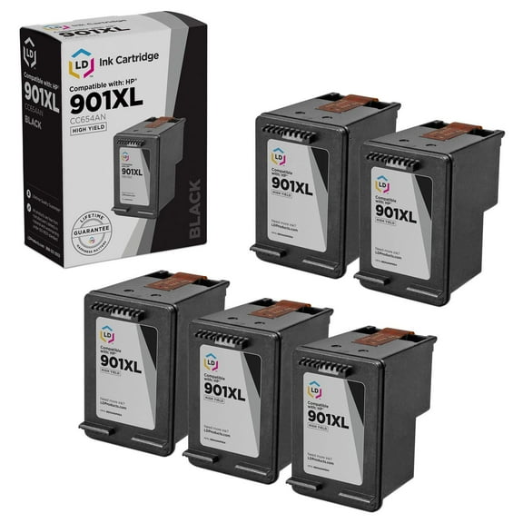 LD Products Compatible Replacement Ink Cartridge for HP CC653AN (HP 901) Black (5 Pack)