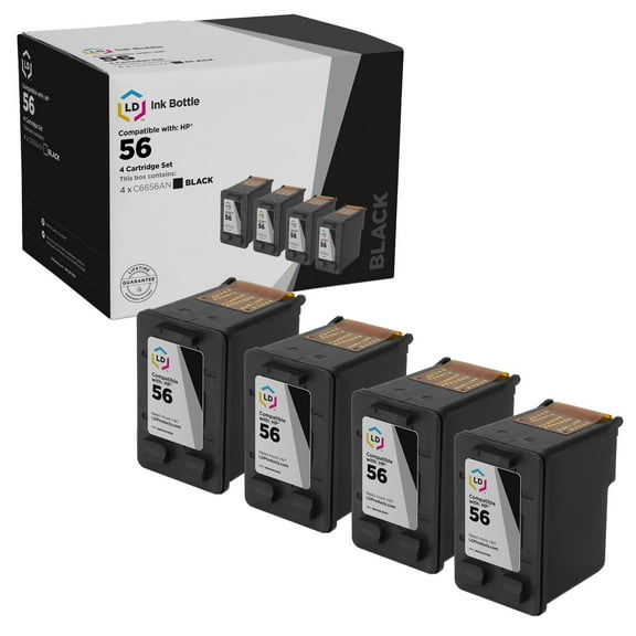 LD Products Compatible Replacement Ink Cartridges for HP C6656AN (HP 56) Black (4 pack)
