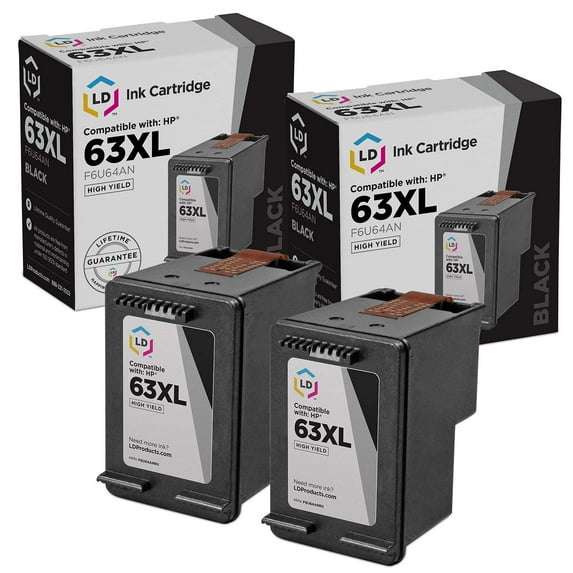 LD Remanufactured Replacement for HP 63XL F6U64AN High Yield Black Ink Cartridge 2-Pack for HP ENVY 4520, 4511, 4512,