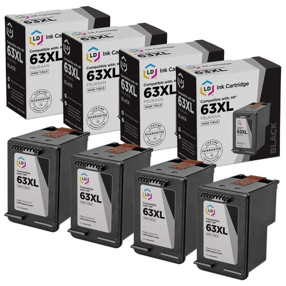 LD Products Compatible Replacement Ink for HP 63XL F6U64AN HY (Blk, 4-Pk)
