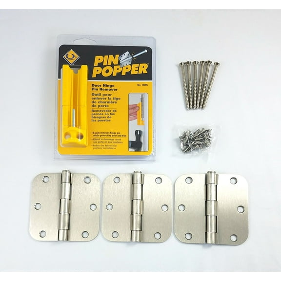 Replacement Interior Door Hinges Satin Nickel 3.5 Inch - 3 Pack Complete Kit