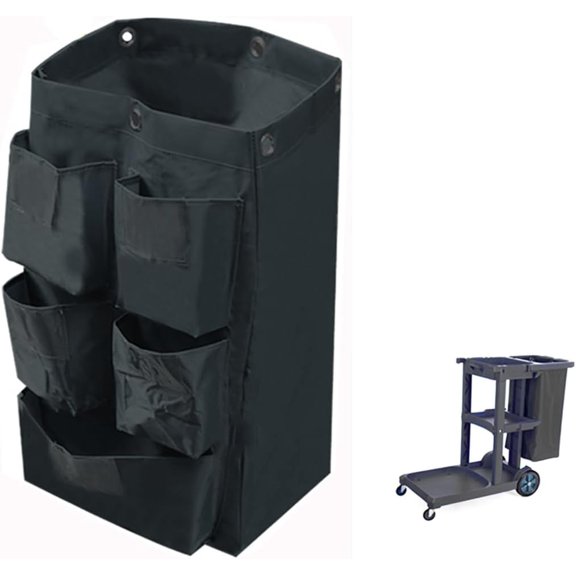 Replacement Janitorial Cart Bag with 5 Pockets,25 Gallon Housekeeping cart Bag High Capacity Waterproof Thickened Commercial Janitorial Cleaning Cart Bag with 6 Brass Grommets