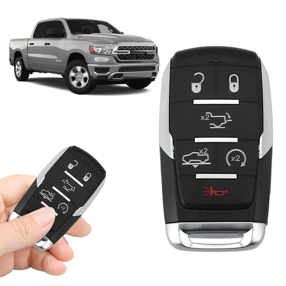 Replacement Keyless Entry Remote Car Key Fob OHT-4882056, 433.92MHz, for Ram 1500 Limited 2019-2024, 6 Buttons with Door Key and Remote Start Simple Setup