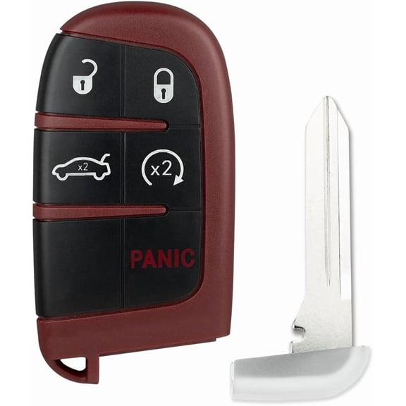 Replacement Keyless Entry Smart e-Key Emergency Door Key for Journey Durango Compass Grand Cherokee 300 200 Charger Challenger (5 Button Red (Complete Key))