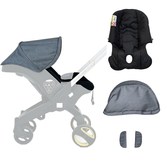 Replacement Kit Compatible with DOONA+ Car Seat Stroller | Comfortable Thick Seat Cushion+Adjustable Canopy+Soft Shoulder Pads (Gray&Black)