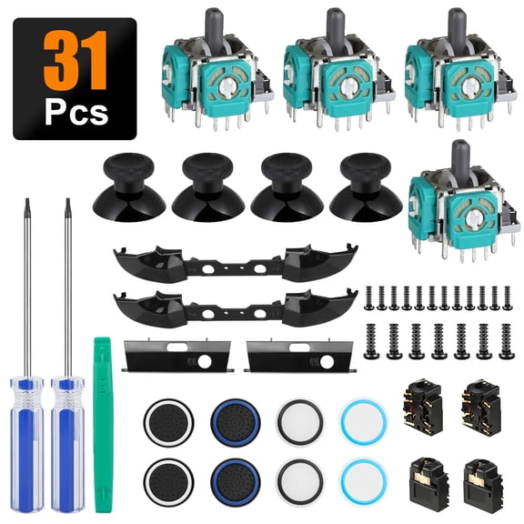 Replacement Kit Fit for Xbox One S Controller Model 1708, 3D Analog Joysticks, Thumbsticks Grips Cover, LB RB Bumpers Triggers, ABXY Buttons, Headphone Plug Port, Repair Screwdriver Parts