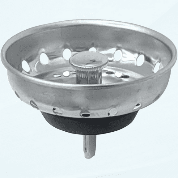 Replacement Kitchen Sink Stainless Steel Basket Strainer with Prong and Rubber Stopper, Universal Fit, 3-1/2 Inch Chrome