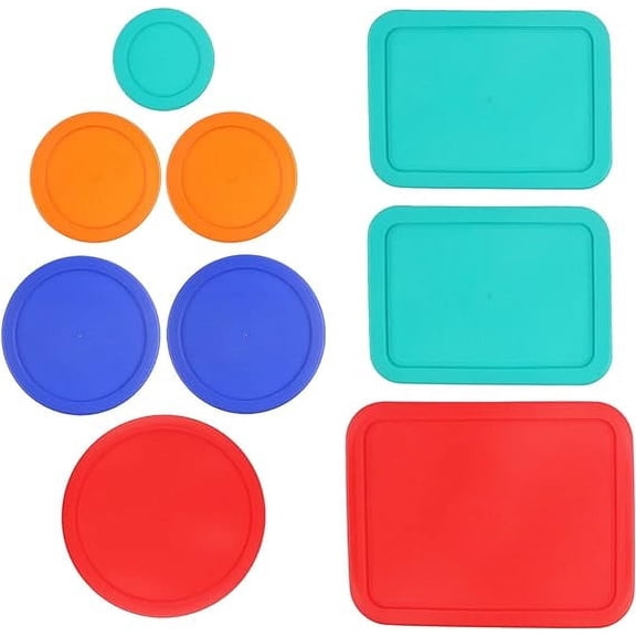 Replacement Lids for Pyrex (1) 7202-PC 1 Cup Green (2) 7200-PC 2 Cup Orange (2) 7201-PC 4 Cup Blue (1) 7402-PC 6/7 Cup Red (2) 7210-PC 3 Cup Light Green (1) 7211-PC 6 Cup Red Round Rectangle