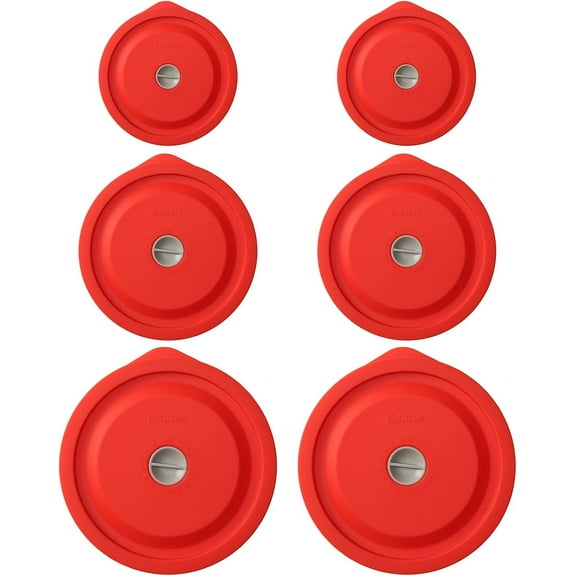 Replacement Lids for Pyrex 7200-PC 2 Cup and 7201-PC 4 Cup and 7402-PC 6/7 Cup, Silicone Round Storage Cover Lid for Anchor Hocking Glass Bowl 6 Pack Red