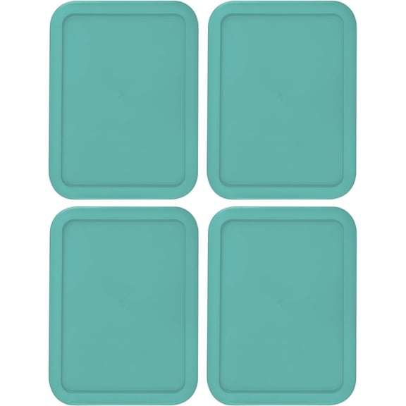Replacement Lids fits 3-Cup Glass Food Storage Container Bowls, (7.75 x 5.75-Inch) Plastic Rectangle Lids Covers for 7210-PC, Airtight & Leakproof (4-Pack, Turquoise)