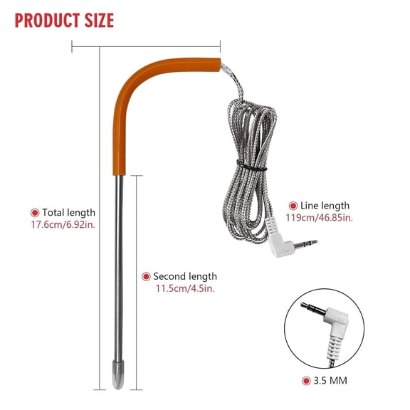 Replacement Meat Probe for Pellet Grill, 2-Pack Temperature Probes, with 2 Pcs Grommets and 2 Pcs Clips, 3.5 mm Plug Waterproof Thermometer Probe Accessories
