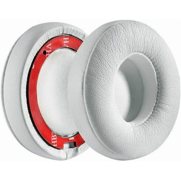 Replacement Memory Foam Ear Pads for Beats Headphones, Leather-Covered Ear Cushions Compatible for Solo 2 & 3 Wireless On-Ear Headphones (White)