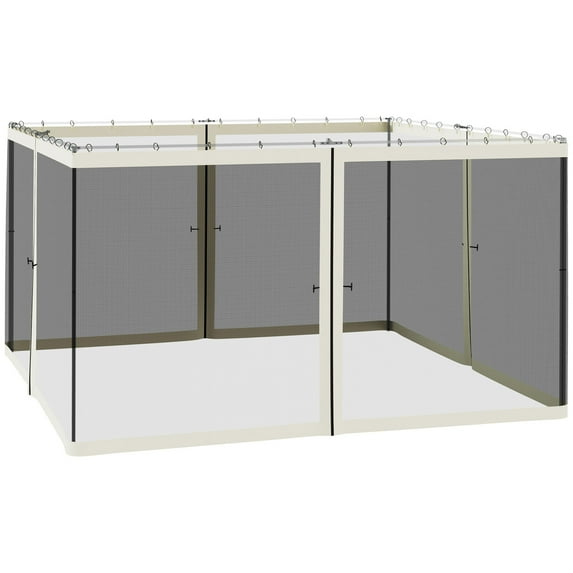 Replacement Mesh Sidewall Netting for 12x12 Gazebo Canopy Tents with Zipper Panels, Universal Fit Outdoor Patio Screen, Cream Trim, Insect Protection
