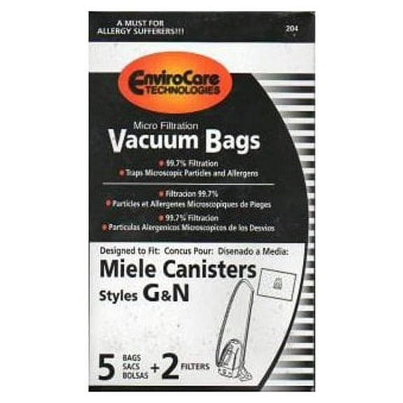 EnviroCare Replacement Allergen Vacuum Cleaner Dust Bags made to fit Miele AirClean 3D Canisters Style GN 5 Pack with 2 Filters