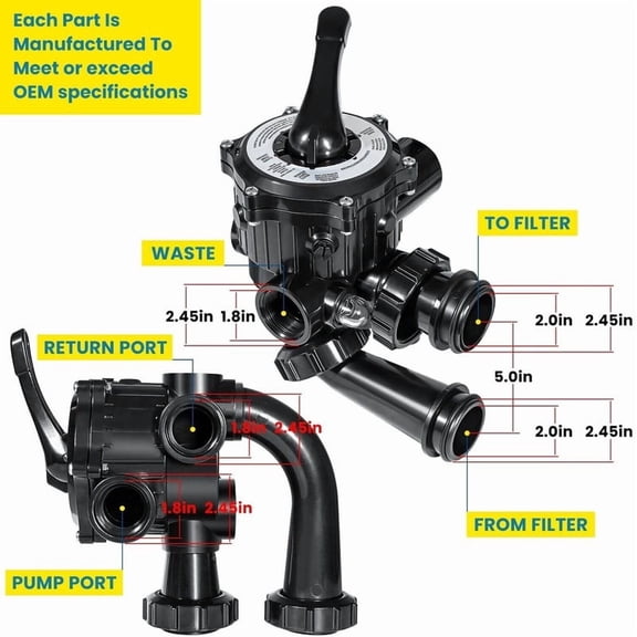 Replacement Multiport Valve for Hayward S200 S240, SPX0710X32, 1.5 Side Mount, Filter Backwash Rinse Waste Closed Recirculate, 1-Pack