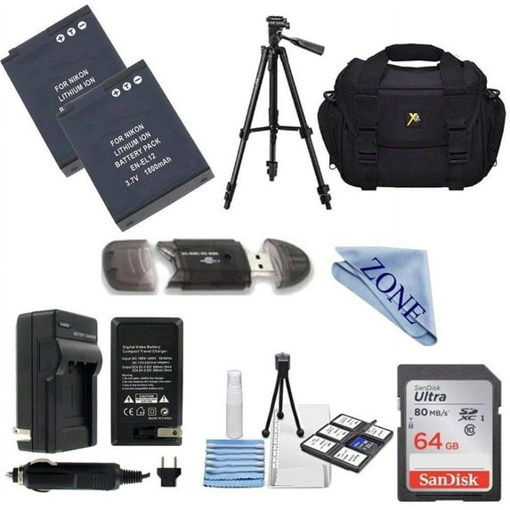 Replacement Nikon EN-EL12 Battery and Charger for Nikon Coolpix W300s, AW100, AW110, S640, S6000, S6100, S6150, S6200, S6300, S8000, S8100, S8200, S9050, S9100, S9200, S9300, S9500 PRO KIT