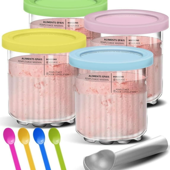 Replacement for Ninja Creami Deluxe Pints and Lids 4 Pack,Compatible with Ninja Creami 11-in-1 NC501 NC500 Series Deluxe Ice Cream Maker,24oz Deluxe Cups