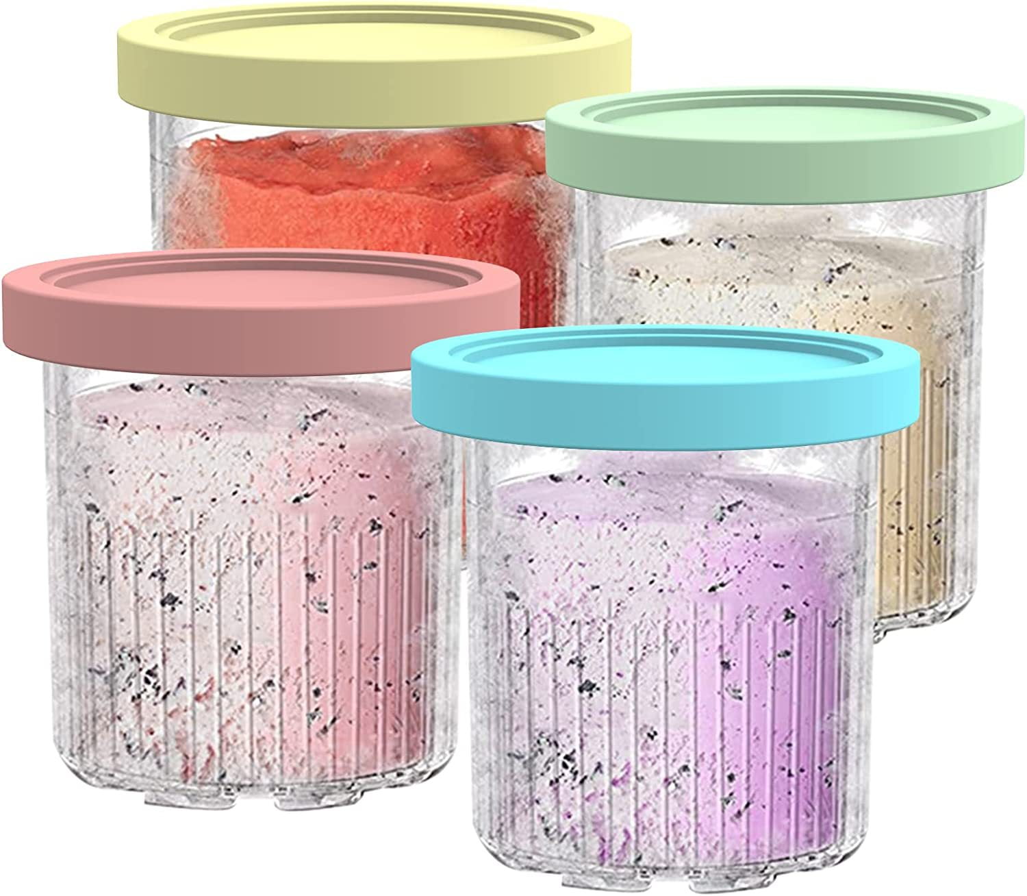 SLLFLY For Ninja Creami Deluxe Pints and Lids 4 Pack,Compatible  with Ninja 11-in-1 NC501 NC500 Series Creami Deluxe Ice Cream Maker,24oz  NC501 Ninja Creami Deluxe XL Cups(Blue,Pink,Grey,Green): Home & Kitchen