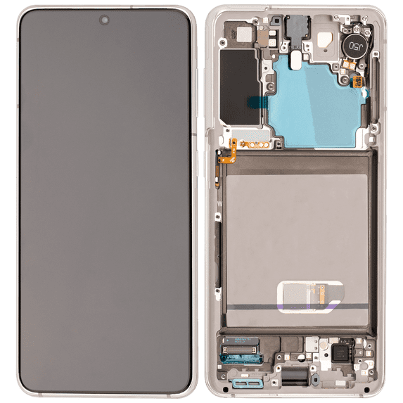 Replacement OLED Assembly With Frame Compatible For Samsung Galaxy S21 5G (Aftermarket Plus) (Phantom White)