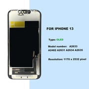 Replacement OLED screen for iPhone 13 non-LCD, 6.1-inch Full HD Retina display, with touchscreen digitizer frame assembly.