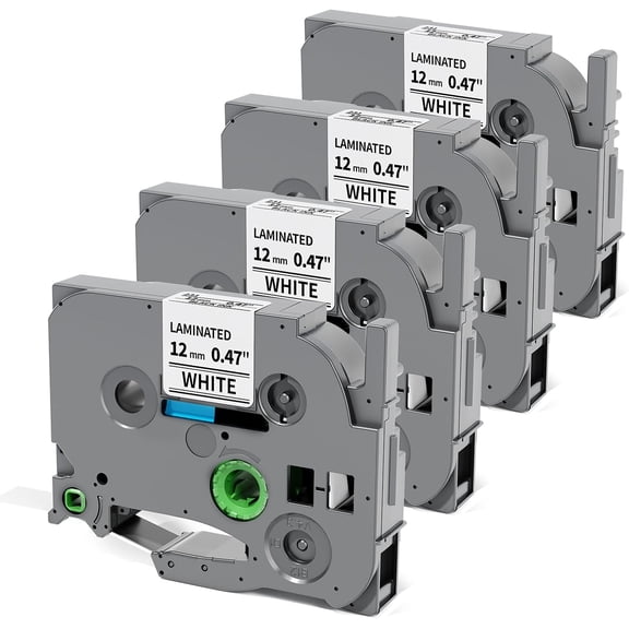 Replacement for P Touch Label Tape TZe TZ Tape 12mm 0.47 Inch Laminated White TZe-231 TZe231 Label Maker Tape, Compatible with PT-D210 D220 H110 D400 D410 D600 D610BT, 4-Pack