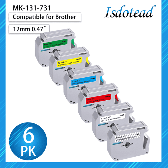 Replacement for P Touch M Tape Work with PT-65 PT-70 PT-70BM PT-M95 PTM95 Replace with Brother P Touch M Tape 12mm 0.47 M-K 131 M-K231s 431s 531s 631s 731s for Brother PT-45 PT-80 PT-90-6Pk