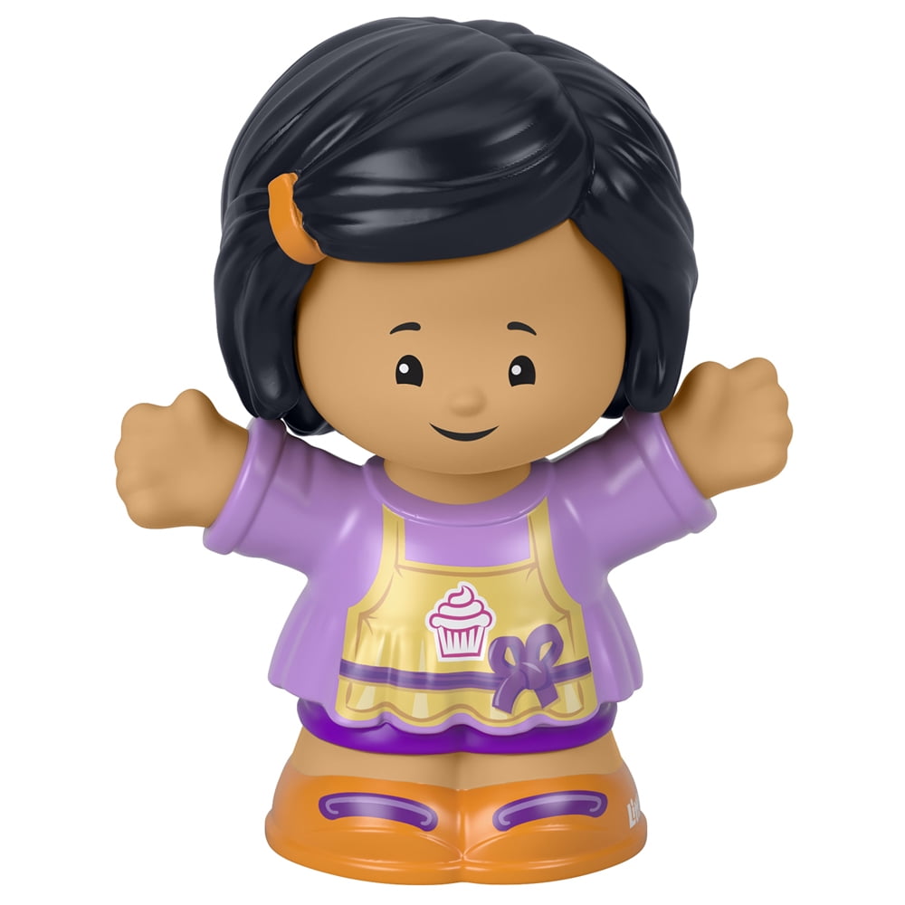 Replacement Part for Fisher-Price Little People Playset - HBW70 ~ Girl Baker Wearing Yellow Apron with Cupcake, Pink Outfit and Clip in Black Hair Figure ~ Works Great with Any Little-People Playset