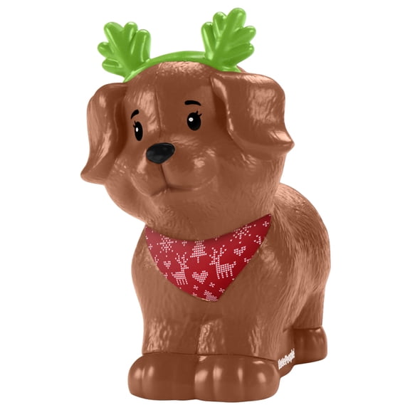 Replacement Part for Fisher-Price Little People Playset - HMK85 ~ Brown Dog wearing Green Antlers and Holiday Neck Scarf Figure ~ Inspired by Barbie ~ Works great with any Little-People Playset