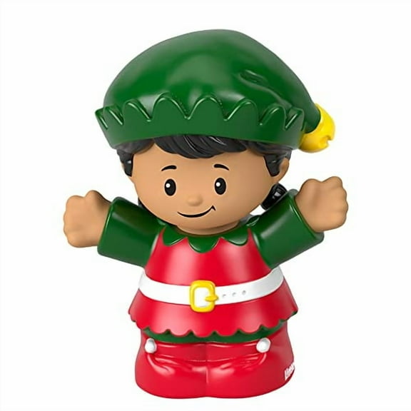 Replacement Part for Fisher-Price Little People Winter Holiday Christmas Playset - HJW18 ~ Replacement Santa Helper Elf Figure ~ Red and Green Suit ~ Black Hair with Pigtails