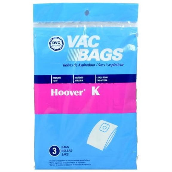 Replacement Part For Hoover Type K Bags, DVC Brand, Vacuum Cleaner Bags, designed to fit Spirit Canister Vacuum Cleaners, 3 bags in pack