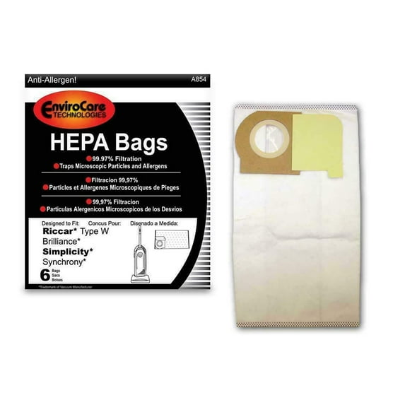 Replacement Part For Riccar, Simplicity Type W and Brilliance Synchrony Vacuum Bags (6 Pack)