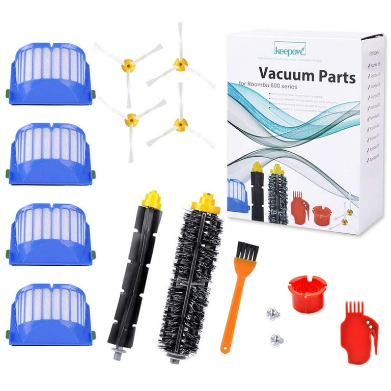 Replacement Part for iRobots Roomba 600 Series 675 690 680 671 652 650 620  614 595 Vac Parts, 4 Hepa Filters,4 Side Brushes,1 Flexible Beater Brush,1  Bristle Brush,2 Cleaning Tool 