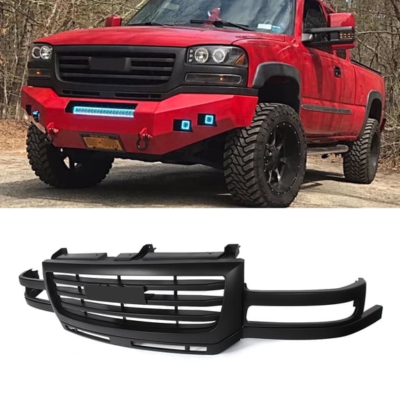 Front Bumper Grille Grill Black For GMC Sierra 1500 / 2500 HD Pickup Truck 2003-2007