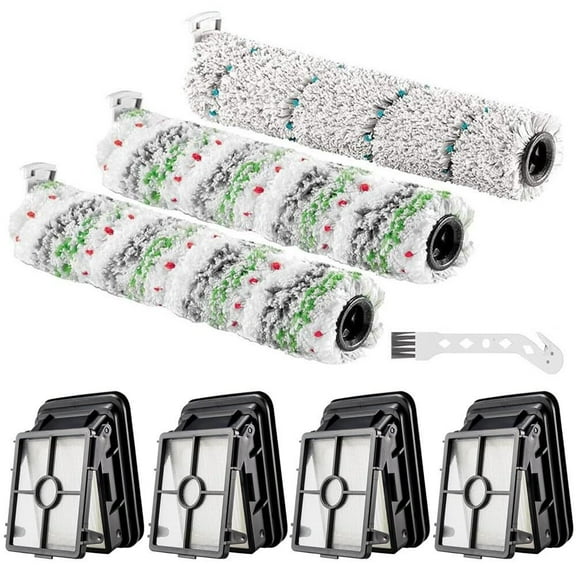 Replacement Parts Kit Compatible for Bissell CrossWave Cordless Max 2554 2590 2593 2596 Series Vacuum,3 Pack Multi-Surface Brush Rolls and 4 Pack Vacuum Filters