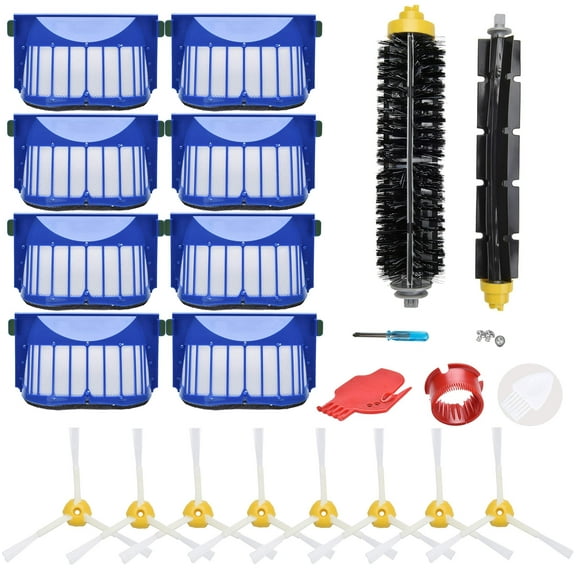 Replacement Parts Kit Compatible for iRobot Roomba 600 Series 694 692 690 614 680 660 651 650 & 500 Series 595 585,6 Filter,6 Side Brush,2 Pairs Bristle and Flexible Beater Brush,2 Cleaning Tool